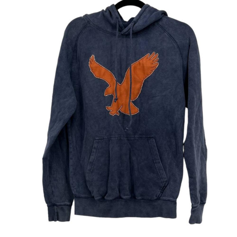 LuckyBird Eagle‎ Navy Hoodie with Orange Eagle Size Large 100% Cotton
